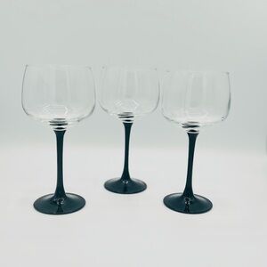 Vintage Luminarc France Black Stem Wine Glasses 7” set of 3